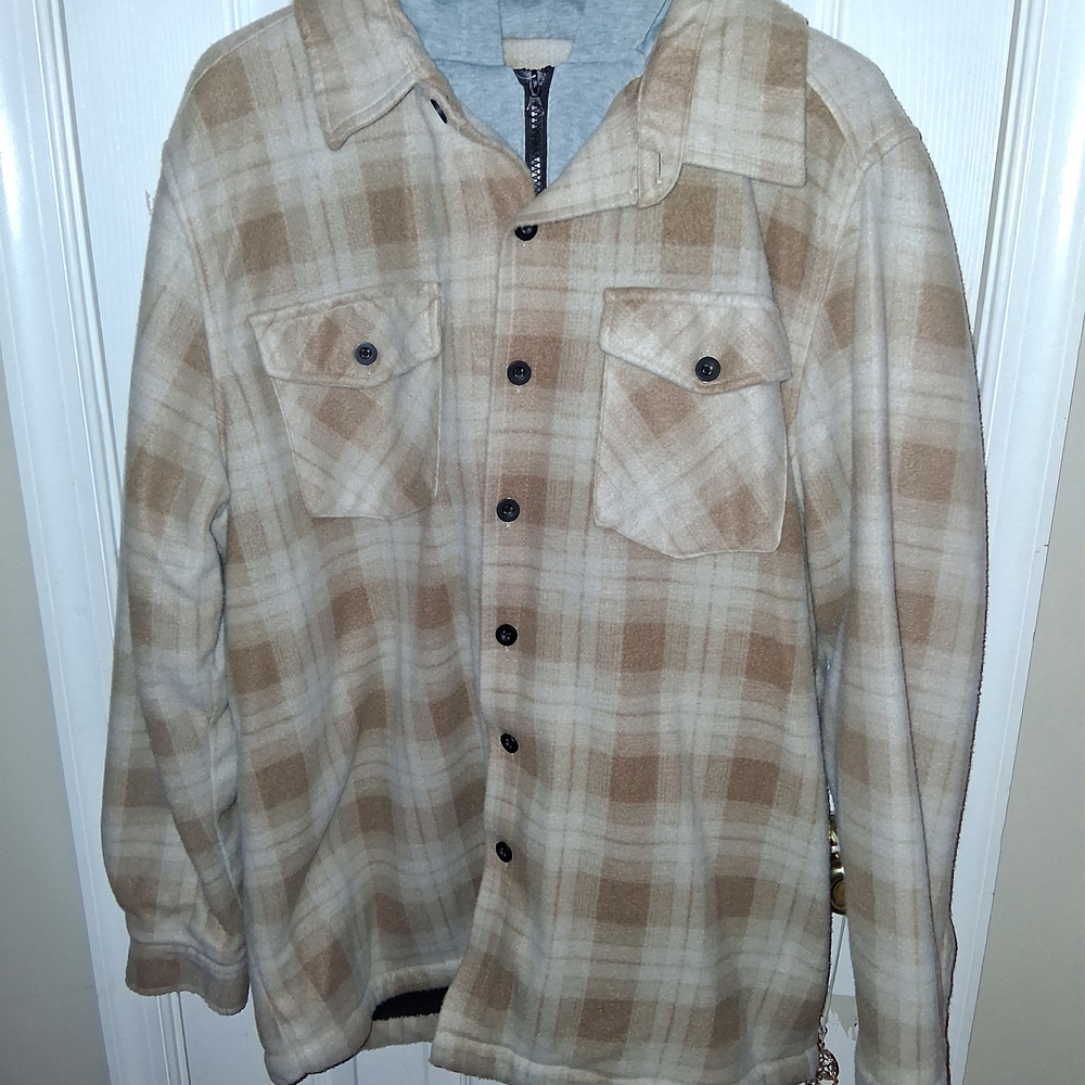 Men's Beige Plaid Shirt Jacket